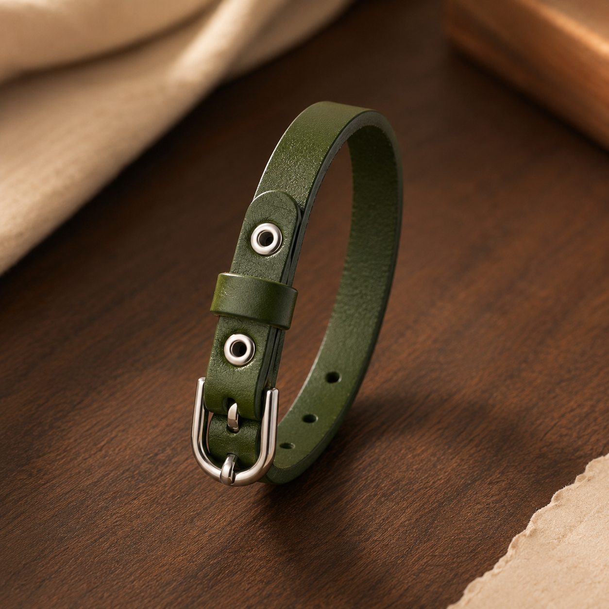 Verstelbare leren armband met metalen gesp