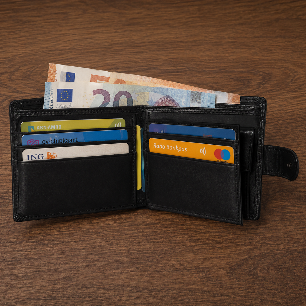Leren Herenportemonnee met Naam | RFID Bescherming