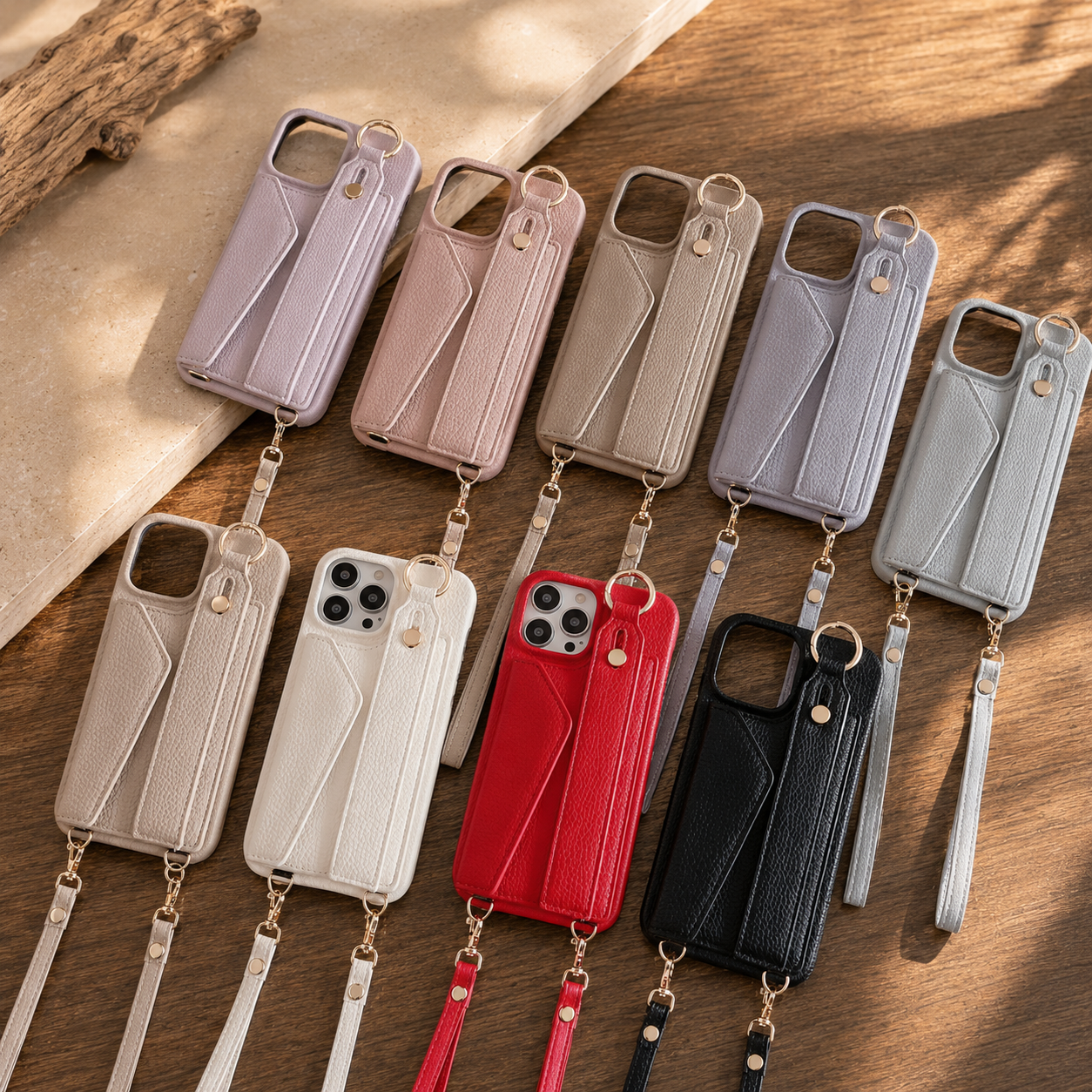 Telefoonhoesje met kaarthouder en draagkoord voor iPhone